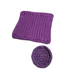 NEW handmade crochet purple cotton wash cloth with dish scrubbie